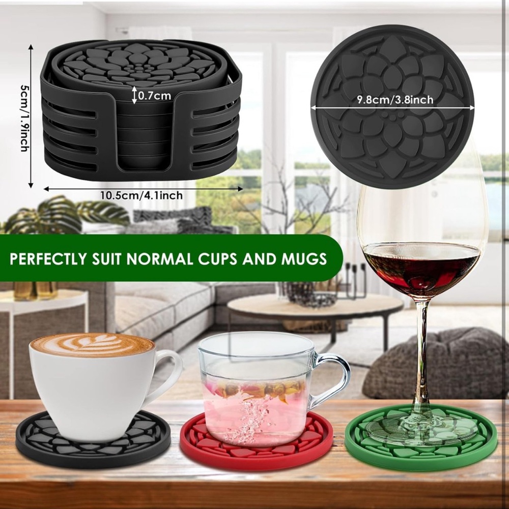 Silicone Coasters Set of 6 with Holder